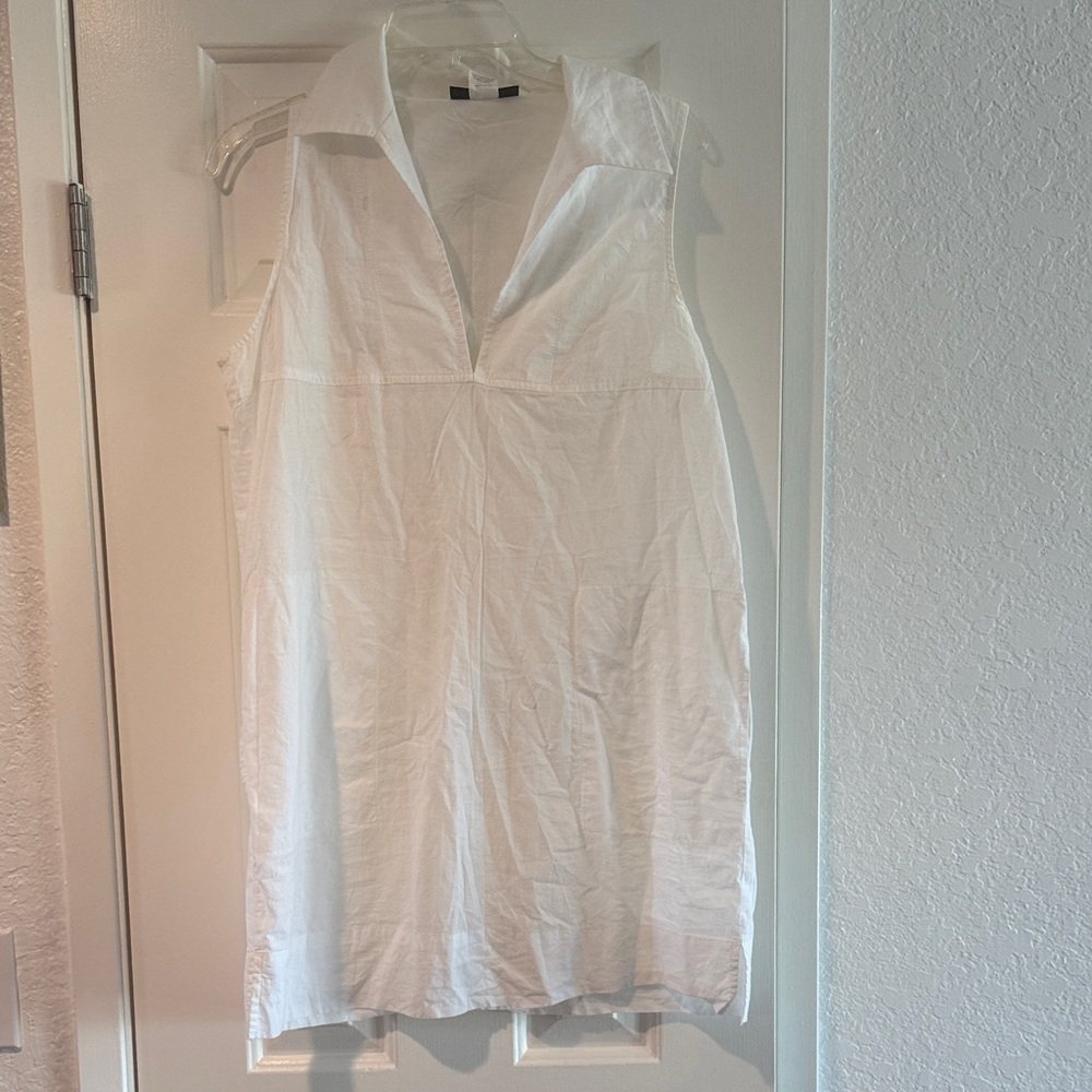 La Blanca White Sleeveless Collared Mini Dress cover up medium pockets beach